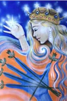 Original hand painted artwork of Sophia, Five of Wands